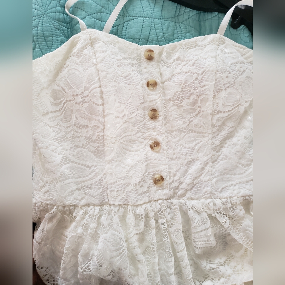 🌼A. Byer Ivory Lace Top with Button Accents